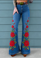 Women’s Vintage Rose Embroidered Flared Jeans