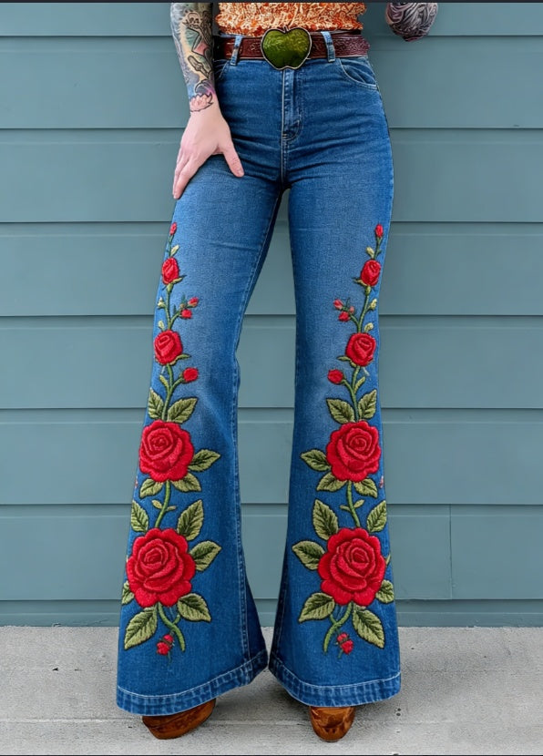Women’s Vintage Rose Embroidered Flared Jeans