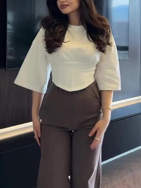 Women’s Solid Color Short-Sleeve Cropped Top