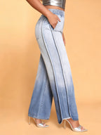 Ombre Wide-Leg Elastic Waist Jeans