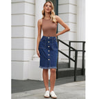 Women’s Stretch Denim Skirt: Raw Hem Elegant Casual Style