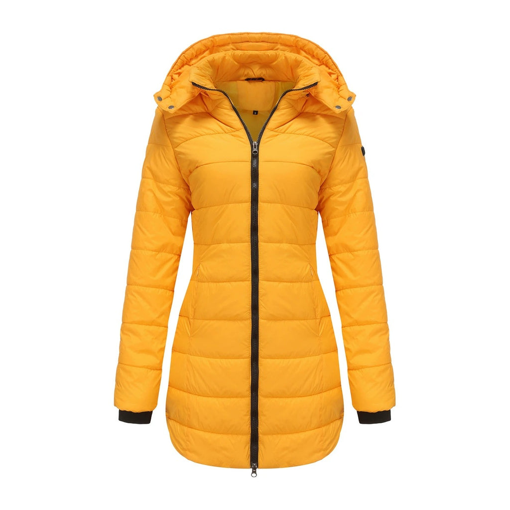 Women’s Quilted Mid-Length Coat, Slim Fit Warm Down Cotton Jacket for Winter