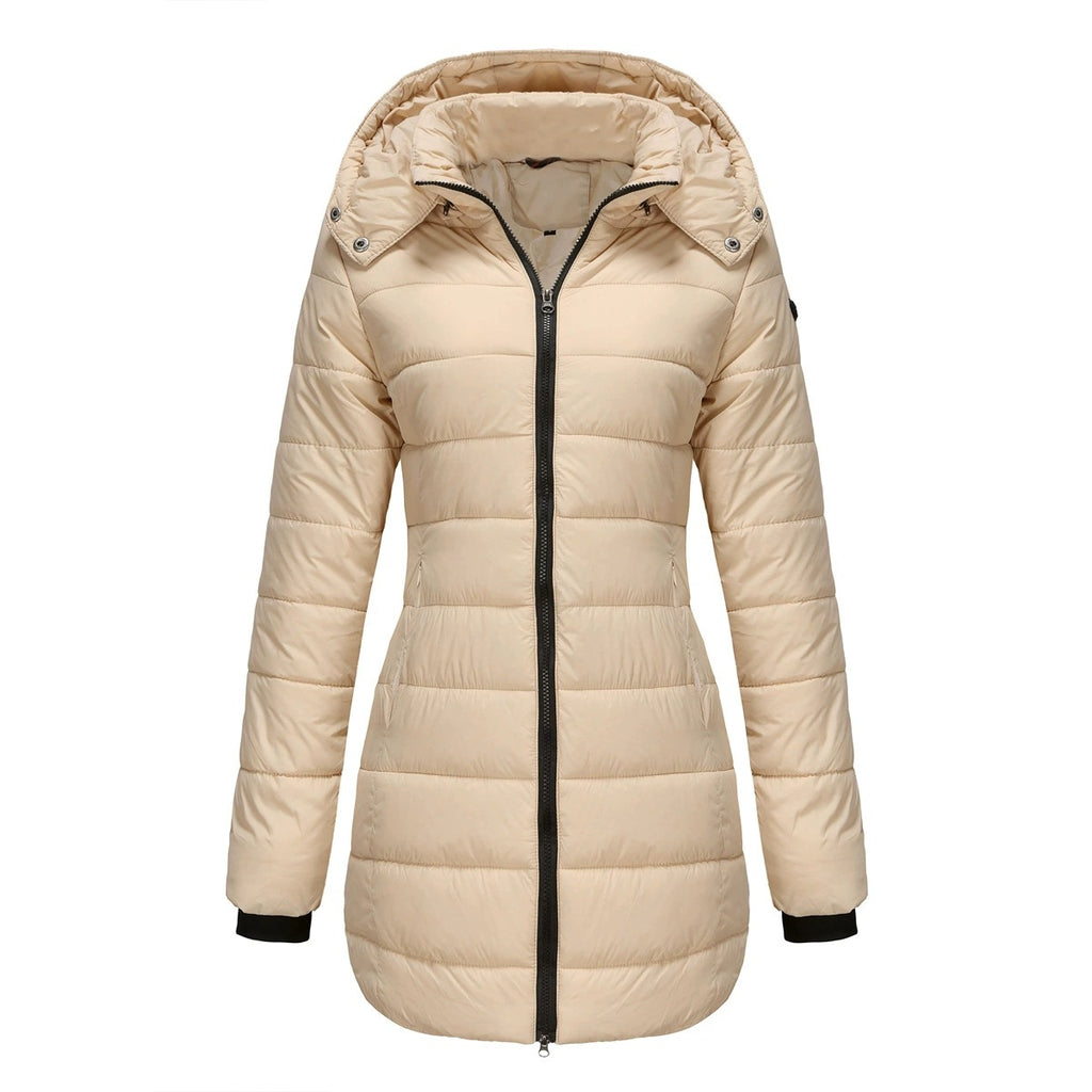 Women’s Quilted Mid-Length Coat, Slim Fit Warm Down Cotton Jacket for Winter