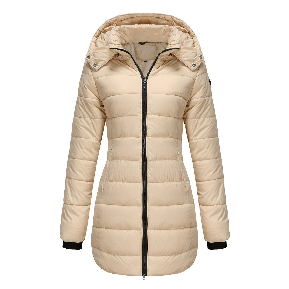 Women’s Quilted Mid-Length Coat, Slim Fit Warm Down Cotton Jacket for Winter