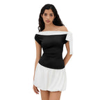 Women’s Color-Block Off-Shoulder Sleeveless Top with Bow-Tie Neck