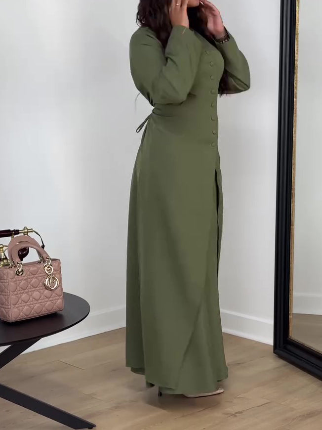Elegant Solid-Color Long-Sleeve Top & Skirt Two-Piece Set