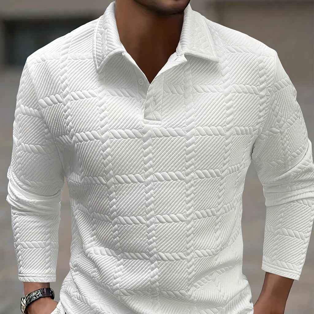 Classic Solid-Color Button-Front Long-Sleeve Polo Shirt for Men