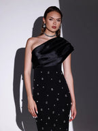 Off-Shoulder Diamond Black Evening Dress