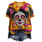 Trendy Skull Print Loose-Fit Crew-Neck T-Shirt