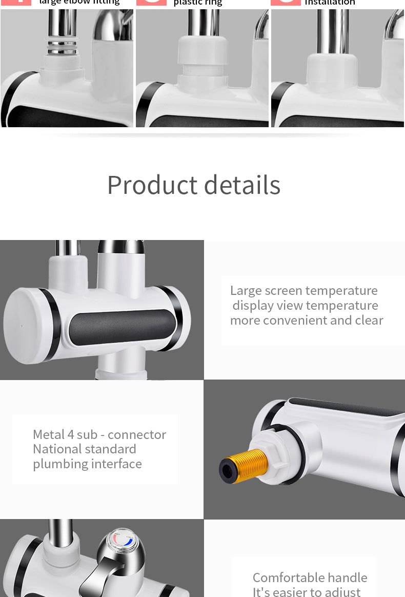 Electric Hot Water Faucet with Digital Temperature Display: Instant Kitchen Heater Tap