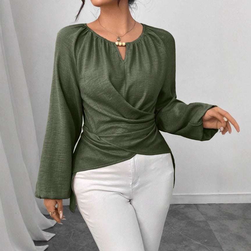 Women's Woven Long-sleeve Top