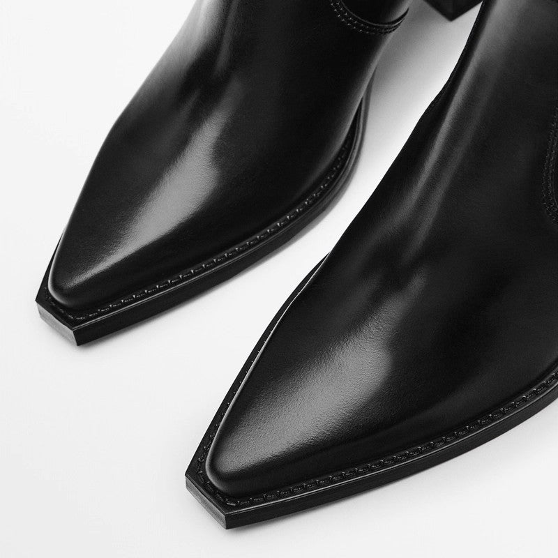 Classic Chunky Heel Leather Boots