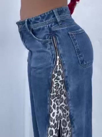 Women’s Leopard Print Zip-Up Jeans