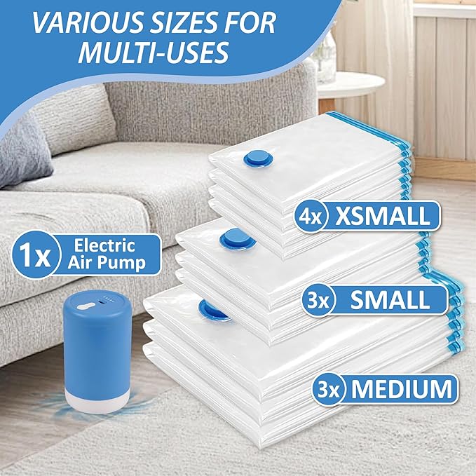 Essential Travel Vacuum Bags with Rechargeable Electric Pump