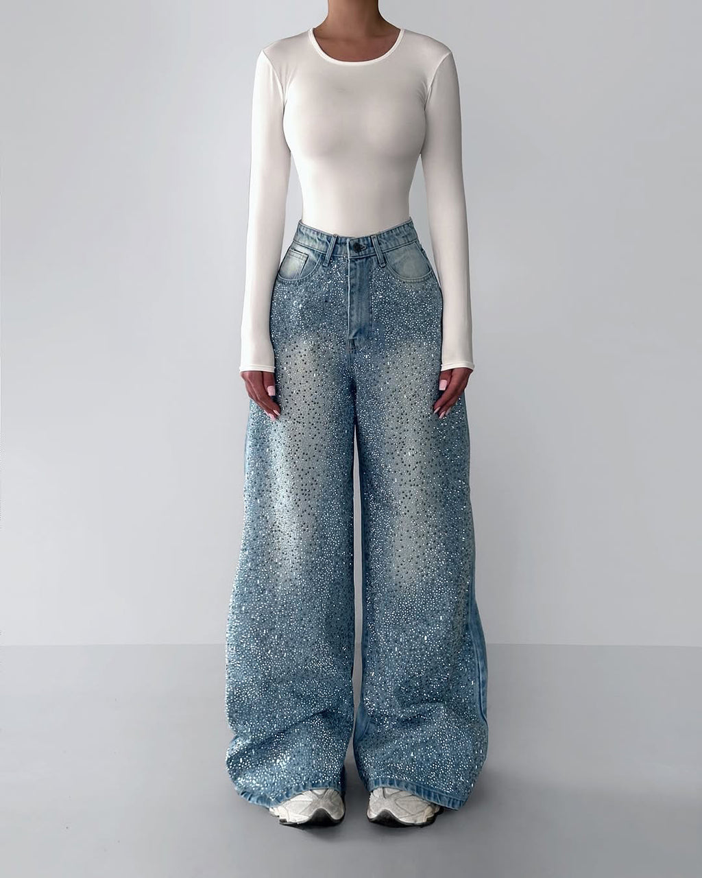Women’s Irregular Rhinestone-Embellished Jeans