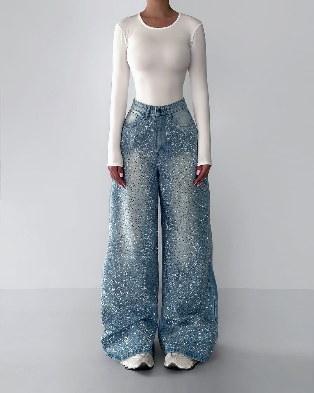 Women’s Irregular Rhinestone-Embellished Jeans
