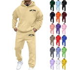 Printed Hoodie Set for Men: Fleece-Lined Sweatshirt & Jogger Outfit