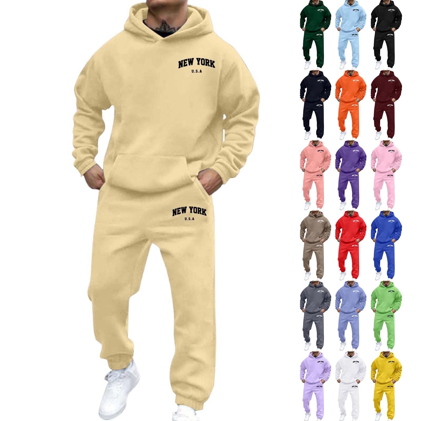 Printed Hoodie Set for Men: Fleece-Lined Sweatshirt & Jogger Outfit