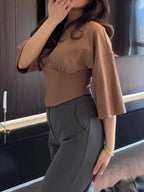 Women’s Solid Color Short-Sleeve Cropped Top