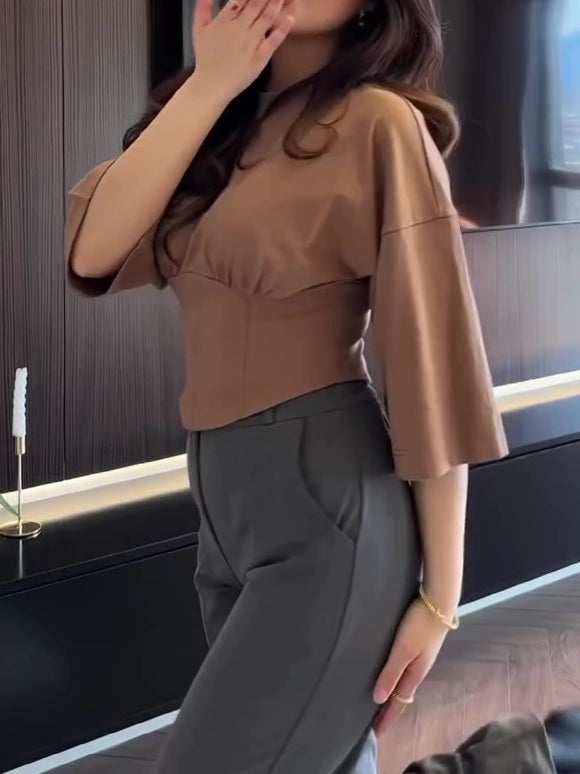 Women’s Solid Color Short-Sleeve Cropped Top