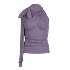 French-Elegant Collarless Pleated Top for Women