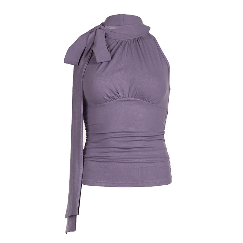 French-Elegant Collarless Pleated Top for Women