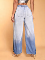 Ombre Wide-Leg Elastic Waist Jeans