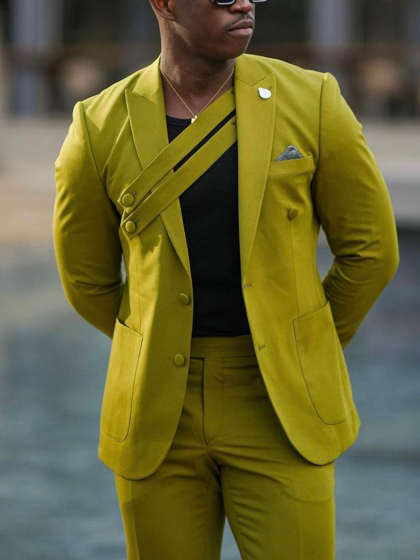 Olive Green Asymmetric Strap Suit