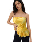 Women’s Off-the-Shoulder Tie-Dye Tube Top with Ruffled Trim