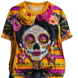 Trendy Skull Print Loose-Fit Crew-Neck T-Shirt