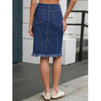 Women’s Stretch Denim Skirt: Raw Hem Elegant Casual Style