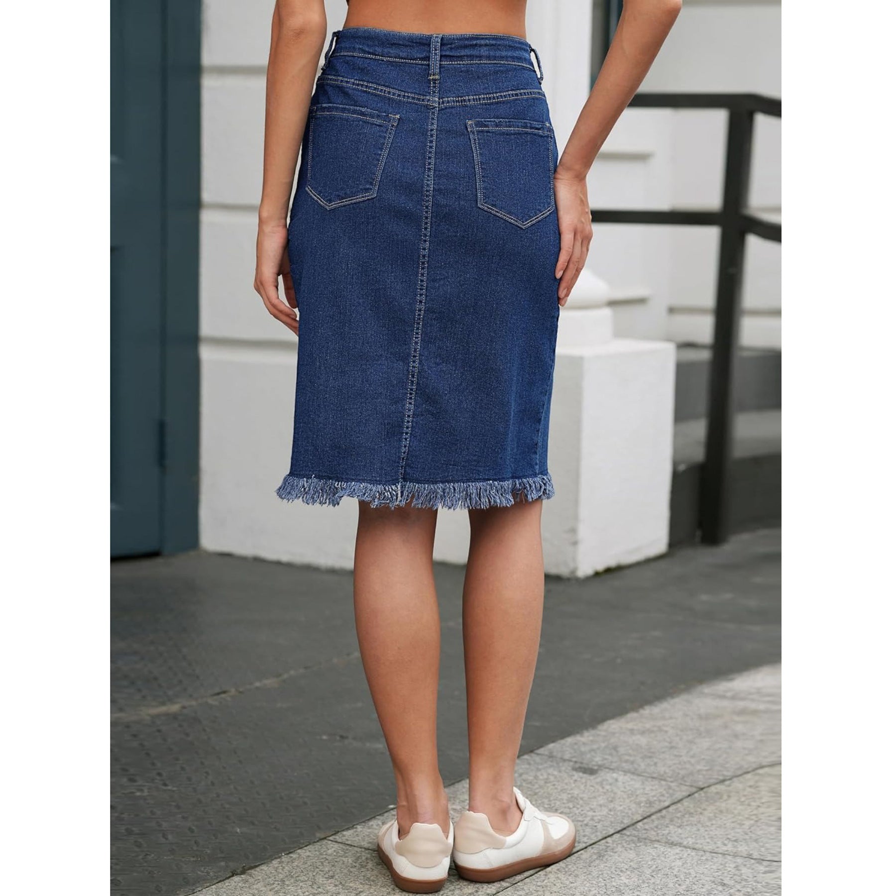 Women’s Stretch Denim Skirt: Raw Hem Elegant Casual Style