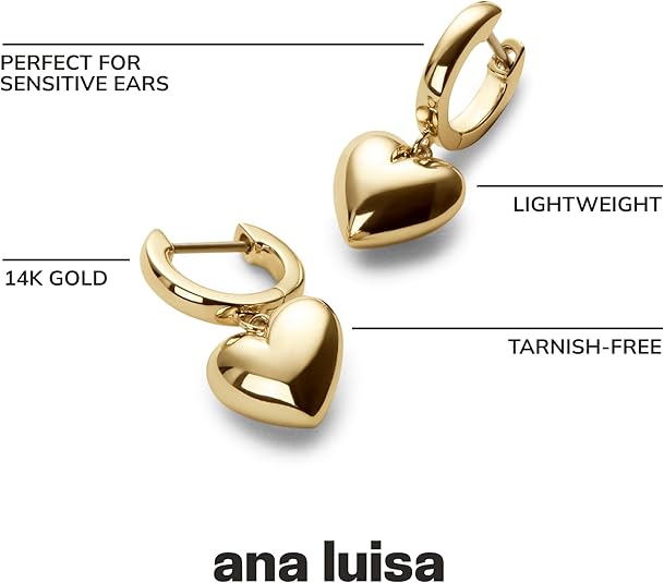 Ana Luisa Puffed Heart Earrings – Gold & Silver