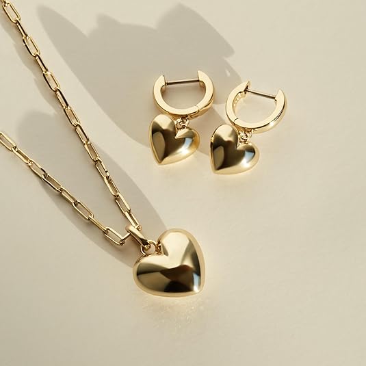 Ana Luisa Puffed Heart Earrings – Gold & Silver