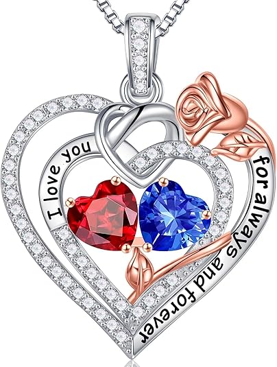 Double Birthstone Necklace, 925 Sterling Silver – Romantic Jewelry Gift for Wife or Girlfriend