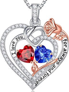 Double Birthstone Necklace, 925 Sterling Silver – Romantic Jewelry Gift for Wife or Girlfriend