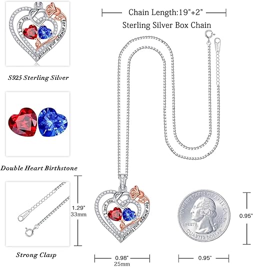 Double Birthstone Necklace, 925 Sterling Silver – Romantic Jewelry Gift for Wife or Girlfriend