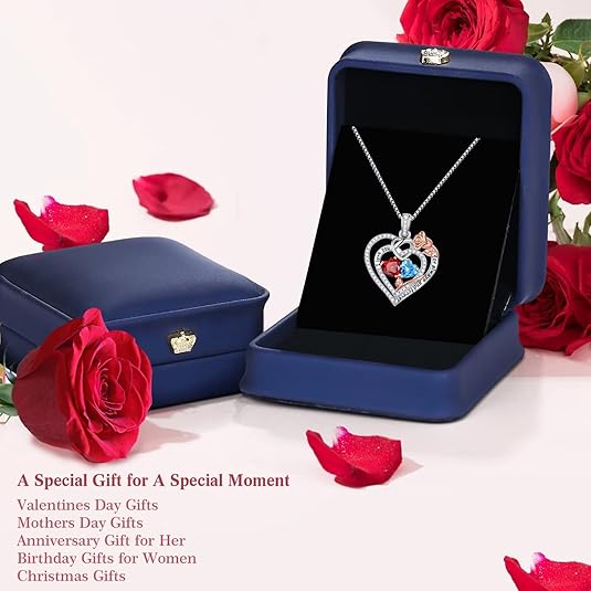 Double Birthstone Necklace, 925 Sterling Silver – Romantic Jewelry Gift for Wife or Girlfriend