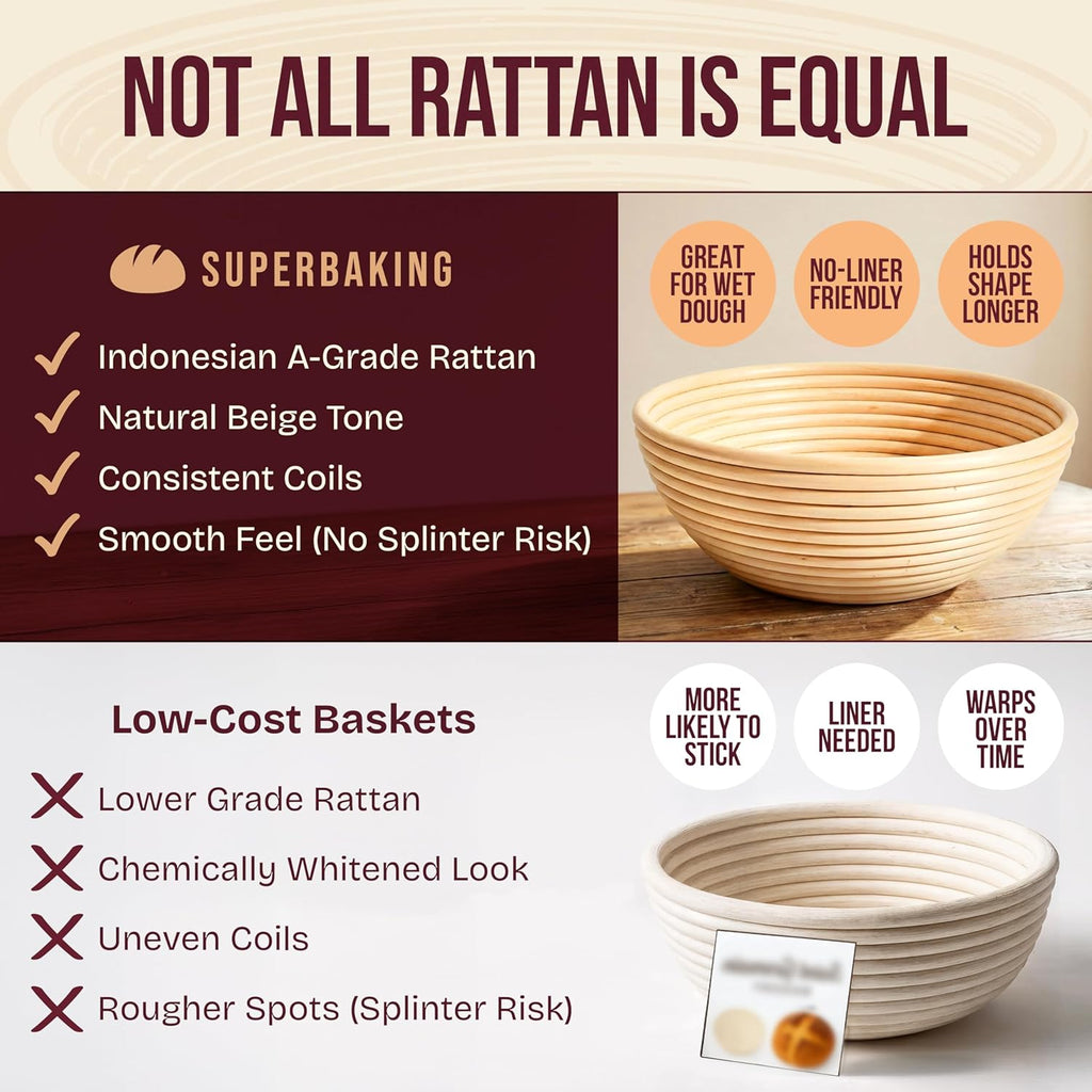 Superbaking 9" Banneton Proofing Baskets with Liners