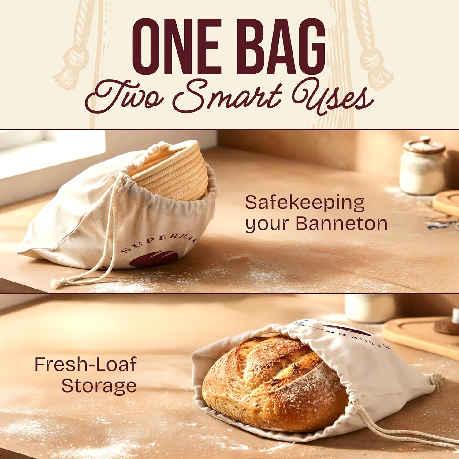 Superbaking 9" Banneton Proofing Baskets with Liners