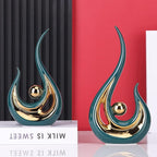 LCCCK Modern Abstract Ceramic Statues (2-Pack, White & Gold)