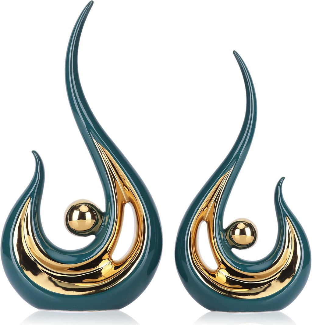 LCCCK Modern Abstract Ceramic Statues (2-Pack, White & Gold)
