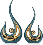 LCCCK Modern Abstract Ceramic Statues (2-Pack, White & Gold)