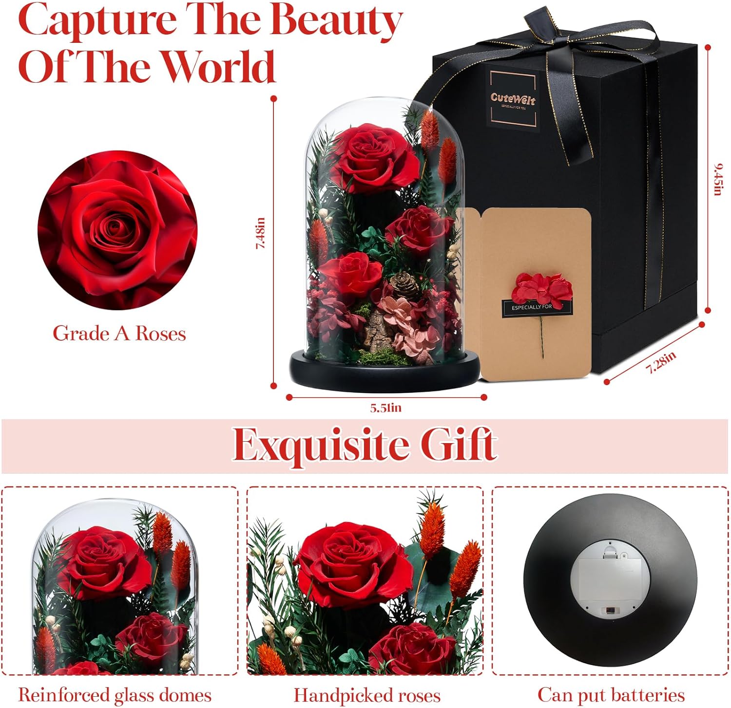 Forever Preserved Rose Flower, 7.48” – Meaningful Gift for Women