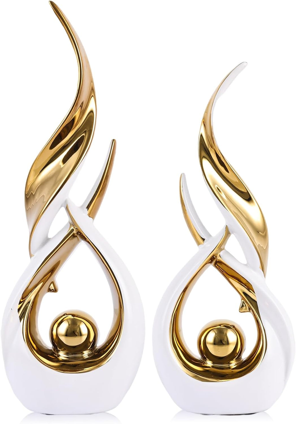 Gold Ceramic Abstract Statue Set (2-Piece, White & Gold)