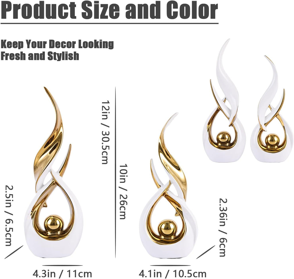 Gold Ceramic Abstract Statue Set (2-Piece, White & Gold)