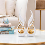 Gold Ceramic Abstract Statue Set (2-Piece, White & Gold)