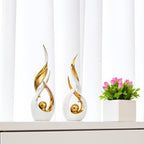 Gold Ceramic Abstract Statue Set (2-Piece, White & Gold)