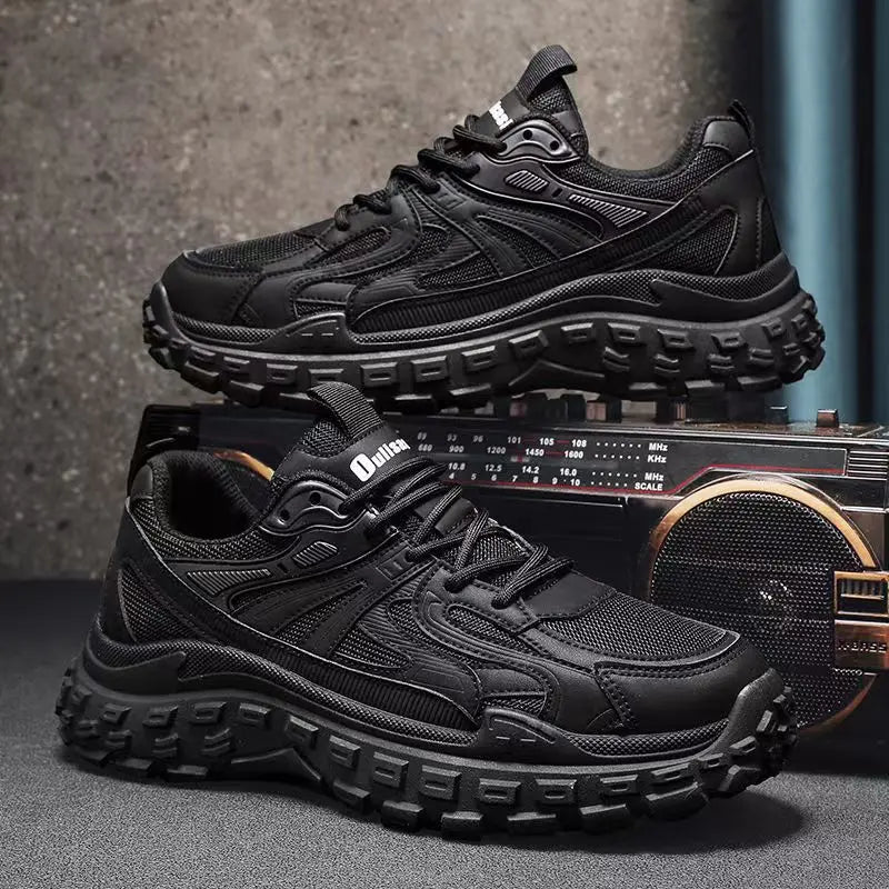 Men's New Black Sports Casual Work Shoes, Breathable, Solid Color, Waterproof, Non-slip, Wear-resistant Safety Shoes