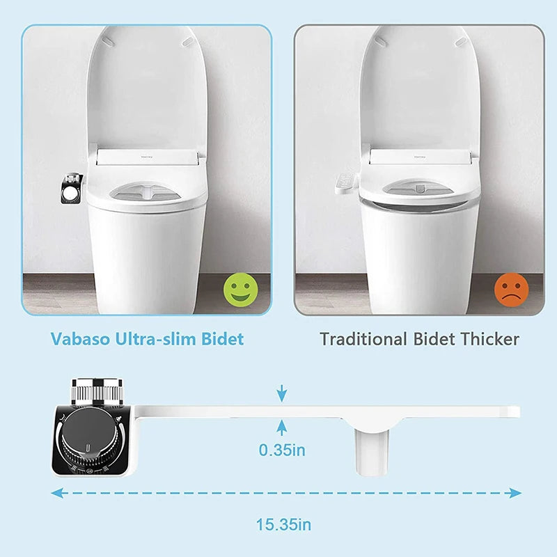 Bidet Toilet Seat Attachment Non-Electric Self-Cleaning Dual Nozzles Wash Hot Cold Mixer Water
